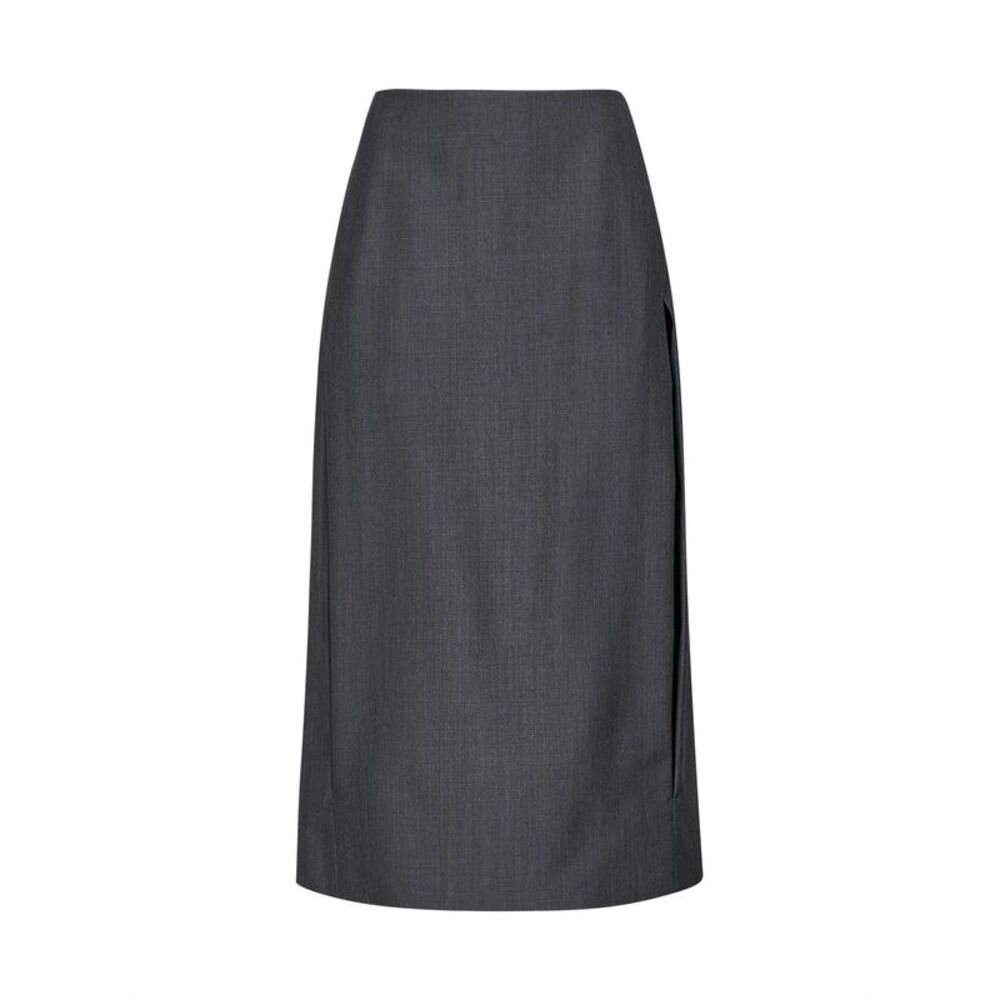 Jil Sander Women Fog Grey Wool Canvas Midi Skirt With Slits
